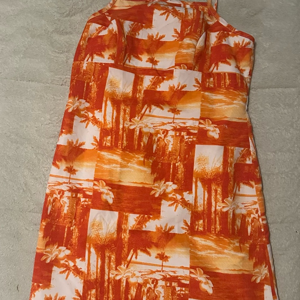 Source Unknown Orange Tropical Mini Dress
